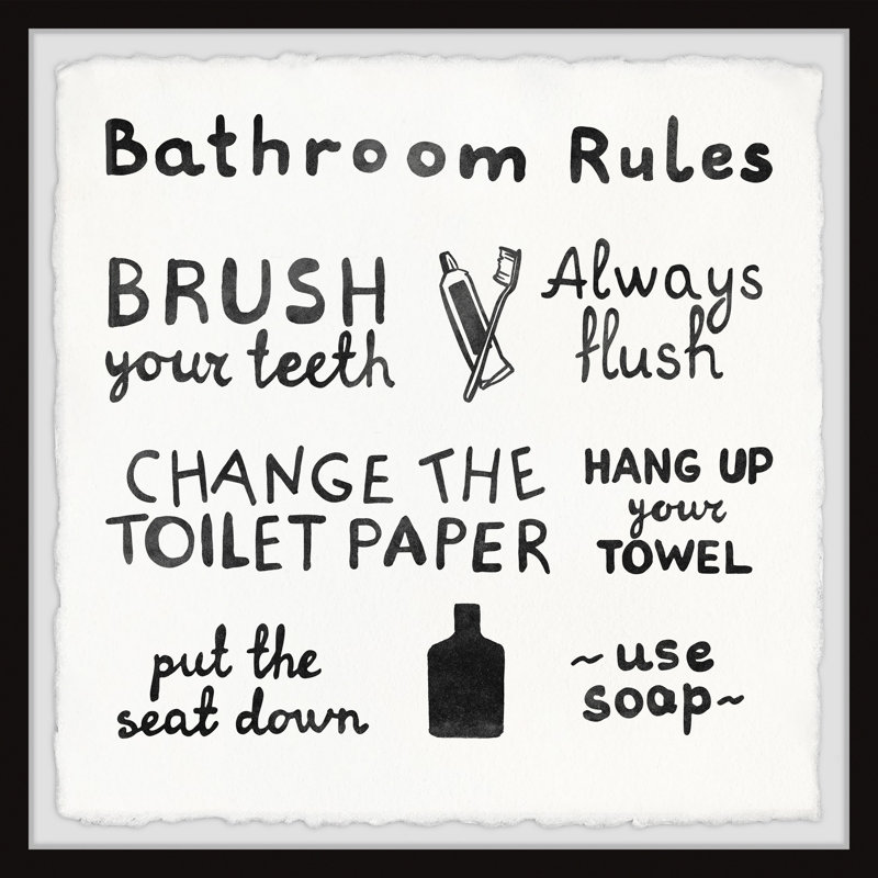 «My Bathroom Rules» - Art textuel avec cadre photo, H 18 po x l 18 po x P 1,5 po