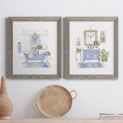 " Sketchy Bath I " 2 - Pieces Painting Print