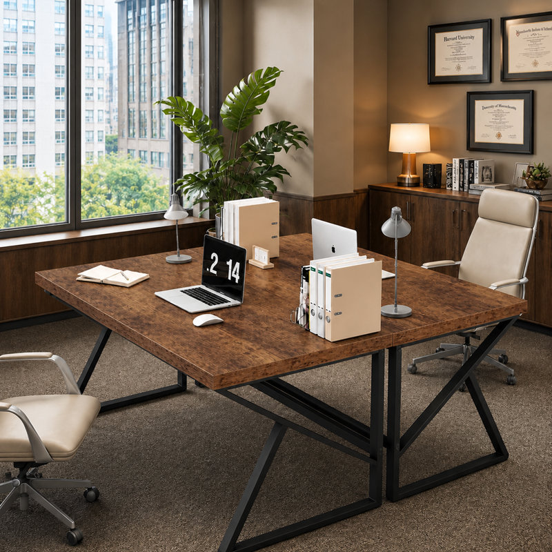 55.1"W Computer Desk for Home Office, Industrial Work Desk, Home Office Writing Desk, 29.5" H x 55.1" W x 23.6" D