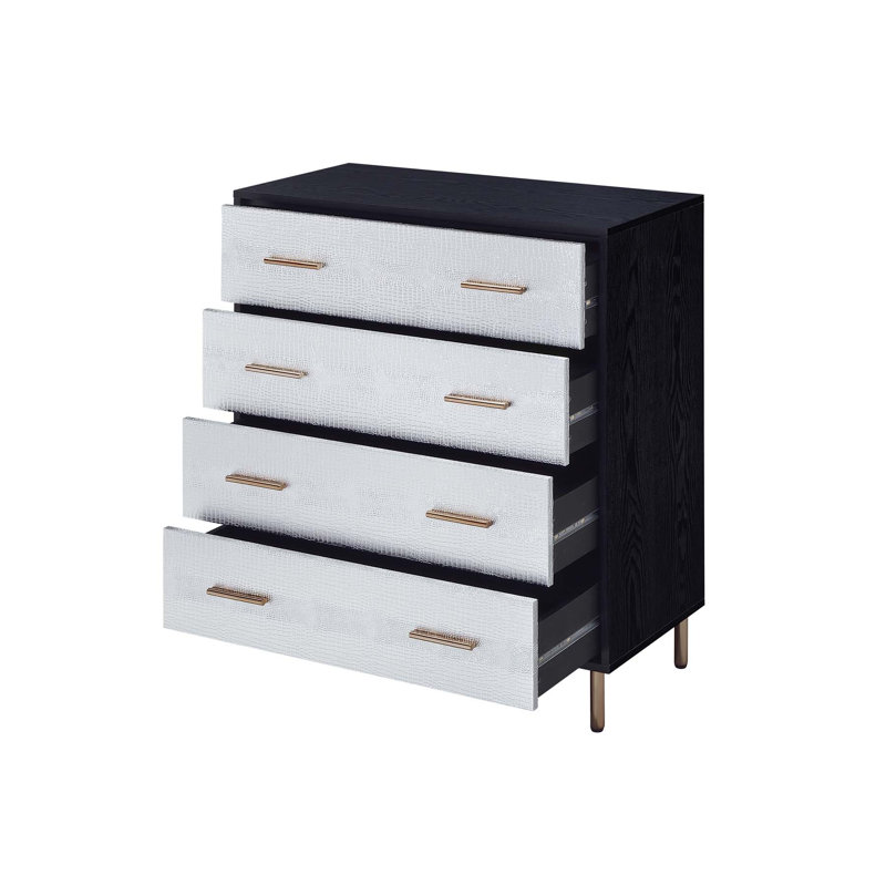 Demetrus 4-Drawer Rectangular Chest, Black/Silver/Gold