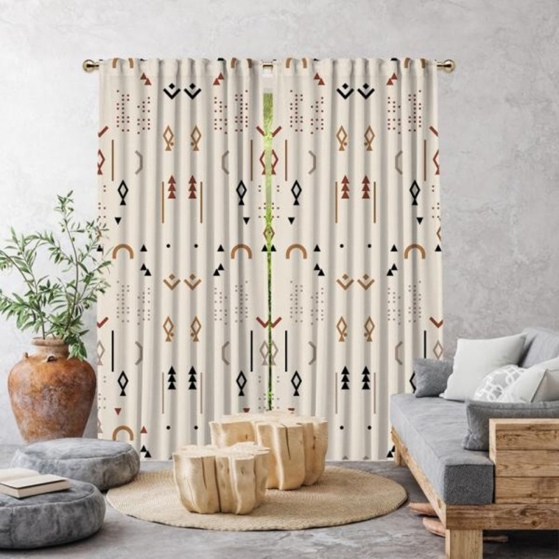 Panneaux de rideaux semi-transparents, Beige / Brun / Rouge, L 55 po x L 102 po