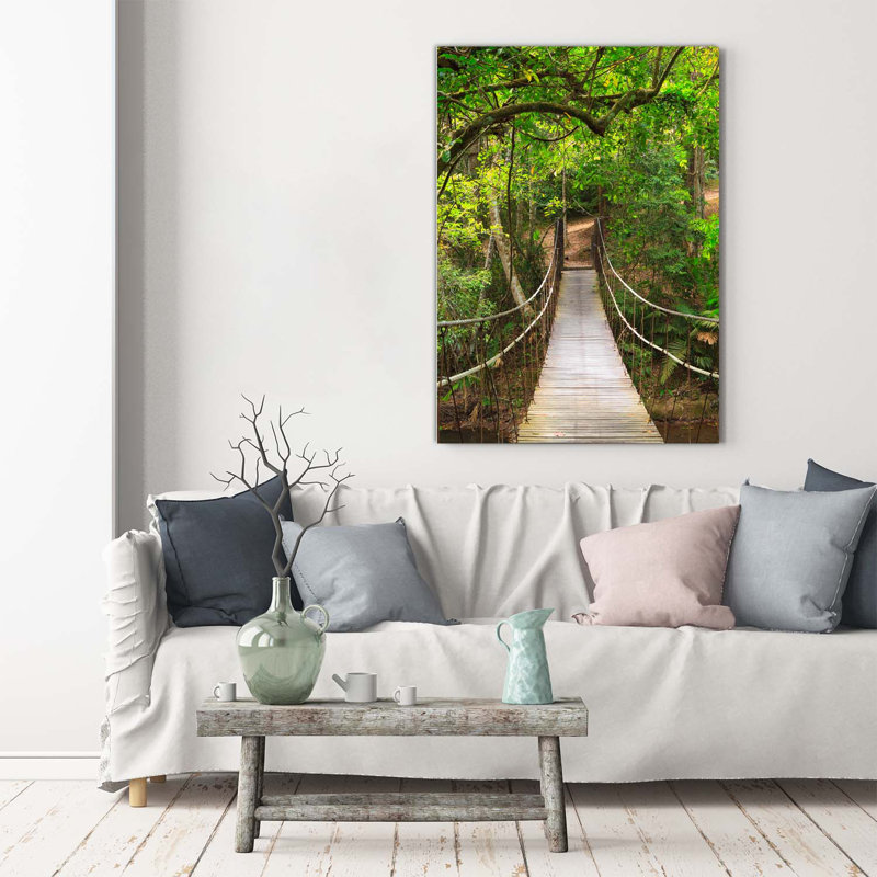 Suspension Bridge In The Forest - Wrapped Canvas Print