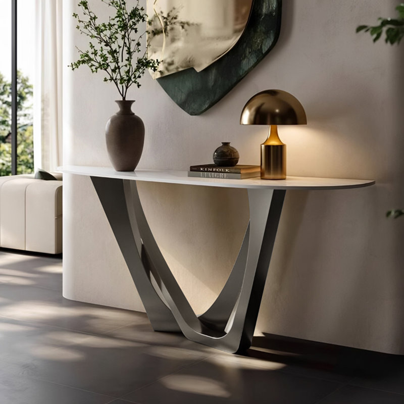 Console luxueuse de style italien, 33.5" H x 70.9" W x 15.4" D, Grey