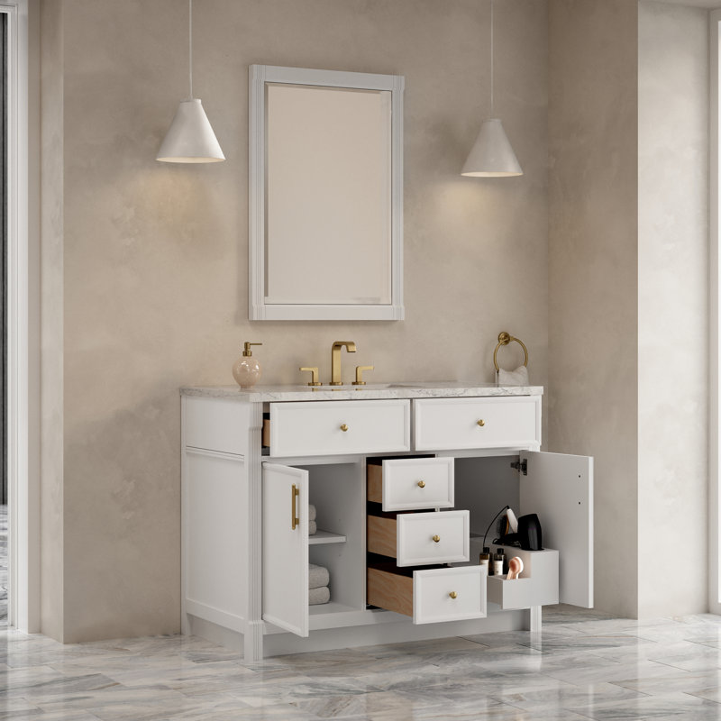 Bellshire 48" W Single Vanity, 48", Eternal Jasmine Pearl Silestone, Bright White