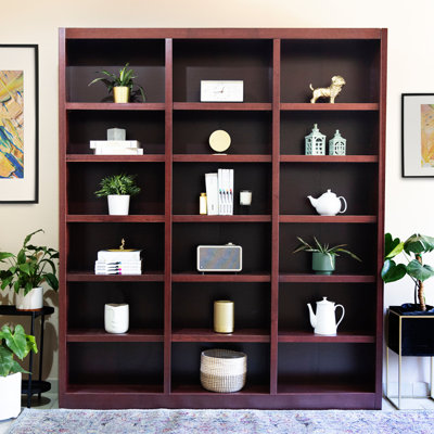 Aliette Triple Wide Wood Bookcase, 18 Bookshelf, 84 inch Tall Storage and Display Bookshelf for Home Office and Living Room
