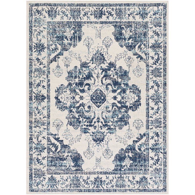 Tapis bleu marine / ivoire Cabe, Rectangle 5 pi 3 po x 7 pi 1 po