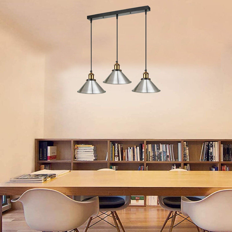 Modern Industrial Latshaw 3-Light Island Cone Ceiling Pendant – Adjustable Lighting for Kitchen & Dining Rooms by Mercury Row