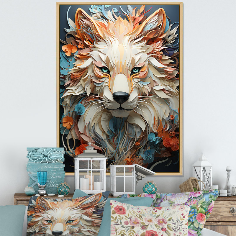 Portrait d'animal mystique sur toile, Cadre naturel flottant, H 40 po x l 30 po x P 1,5 po