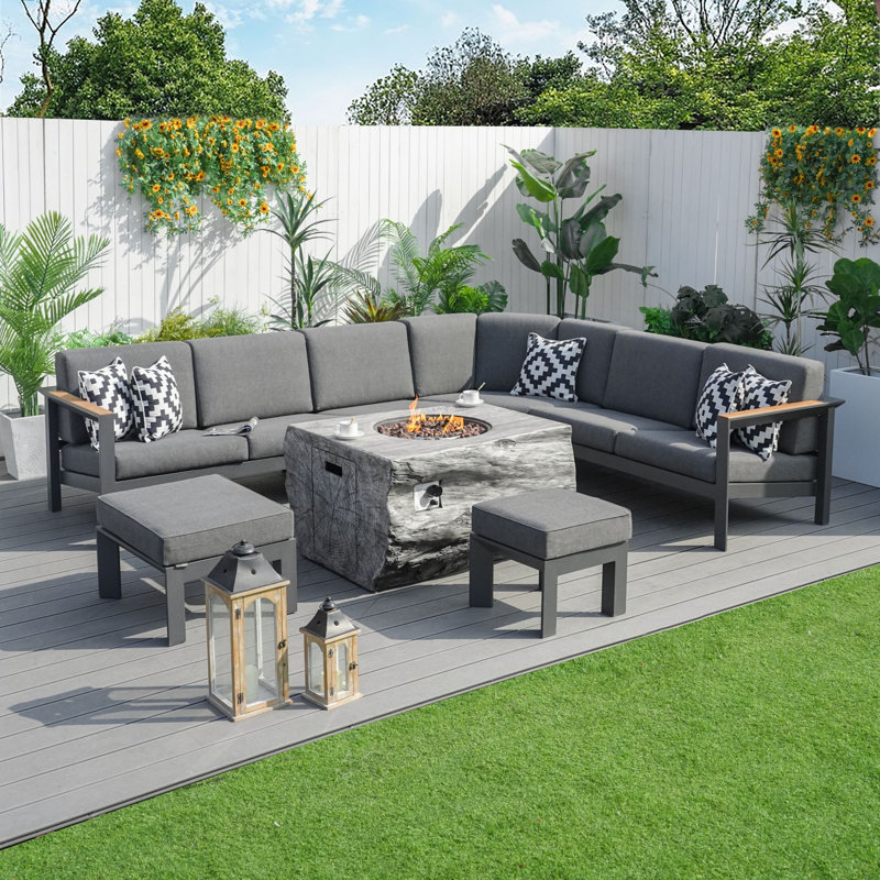 Amy 7- Person Outdoor Patio Conversation Furniture Set With Fire Pit