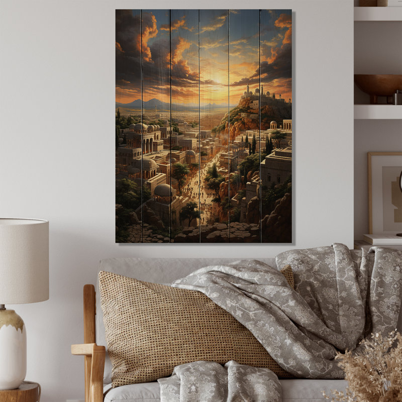 Judaïsme de Jérusalem, paysage urbain II sur bois, H 40 po x l 30 po x P 0,78 po