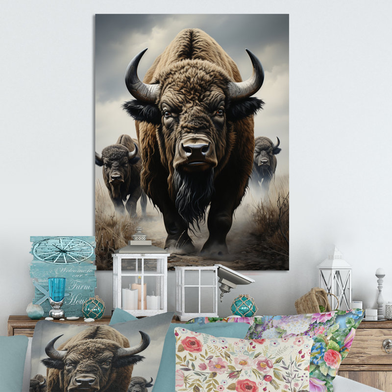 Bison Guardians Of The - animaux, art mural en métal, H 40 po x l 30 po x P 1 po