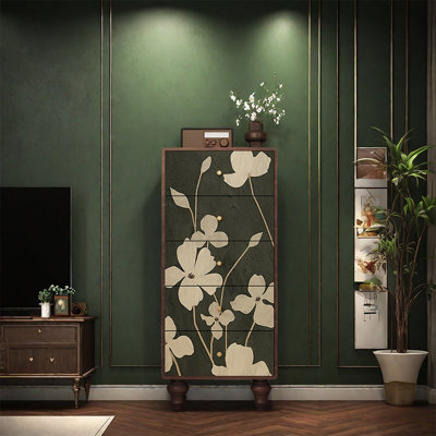 Pine Wood Five Drawer Storage Cabinet
