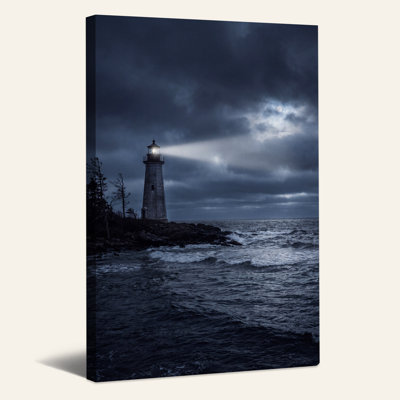 Art mural sur toile, phare au clair de lune sur la côte rocheuse