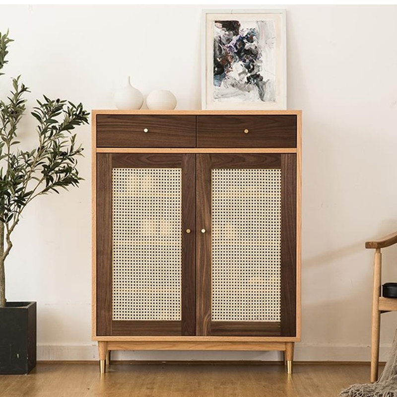 Armoire de rangement simple à chaussures en rotin, Noyer/brun