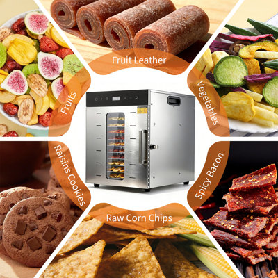 Déshydrateur d'aliments à 12 plateaux avec minuterie numérique et température réglable, plateaux en acier inoxydable pour les aliments séchés, les fruits, les légumes et les herbes, sans BPA