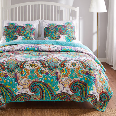 Greenland Home Fashions Nirvana Teal 2-Piece Twin Size Quilt Set 68x88 + 20x26