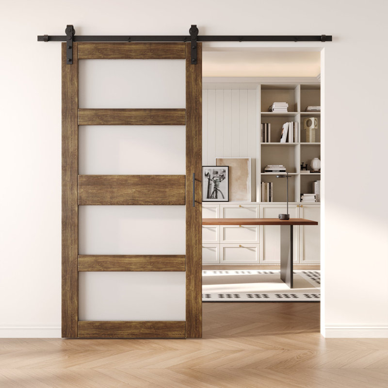 Porte de grange non assemblée et fini en verre noyer foncé 40 po x 84 po avec quincaillerie Homacer, 40" x 84"