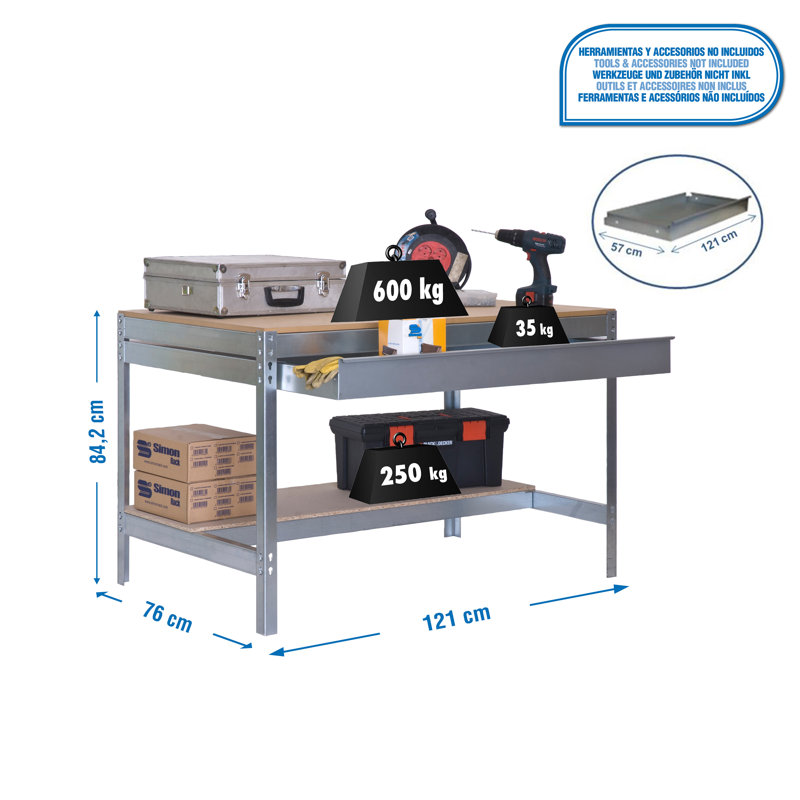 Wood Top Workbench, 84.2cm H x 121cm W x 76cm D