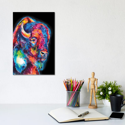 Buffalo On Black - Wrapped Canvas Print