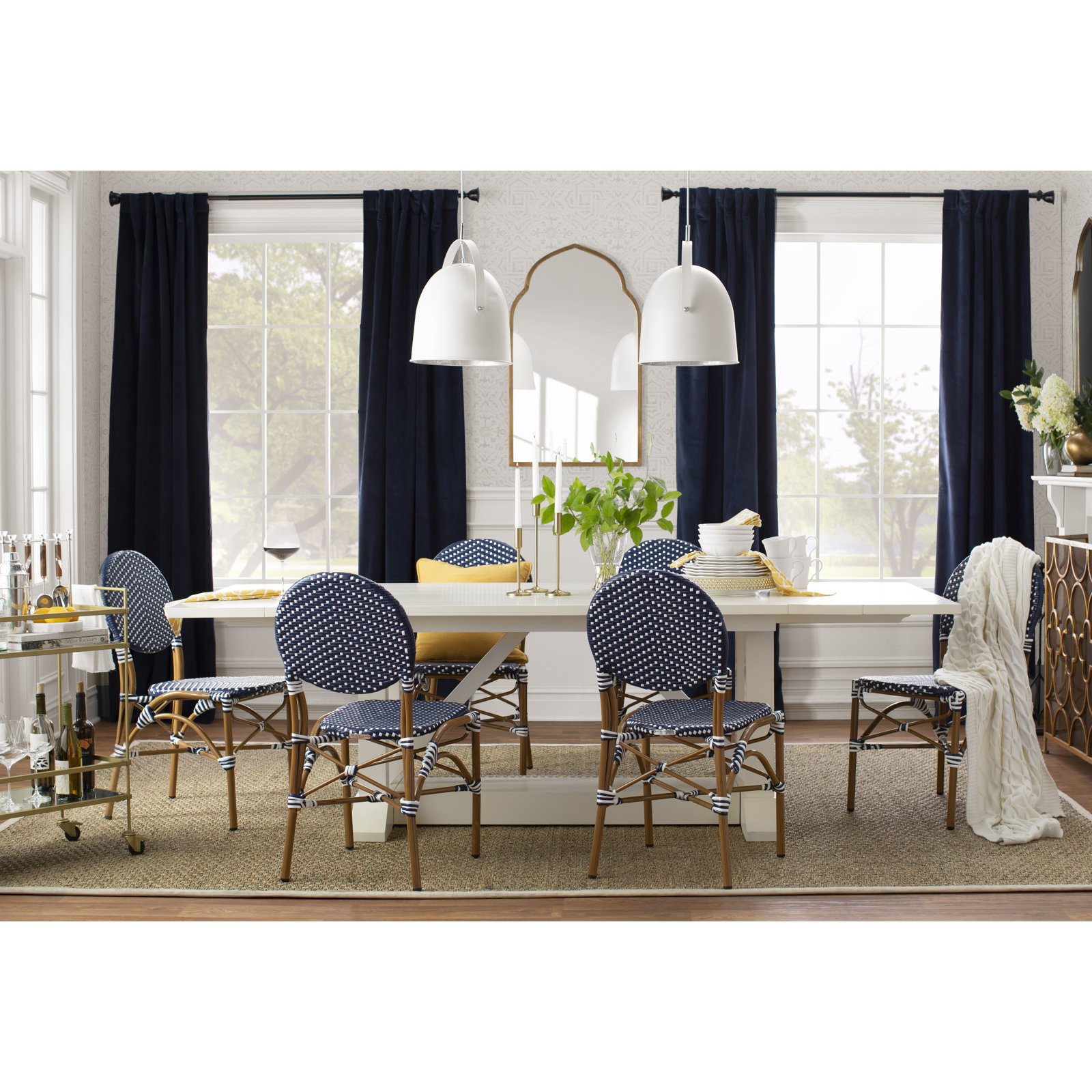 Charlette Single Light Metal Dimmable Pendant, White/Silver