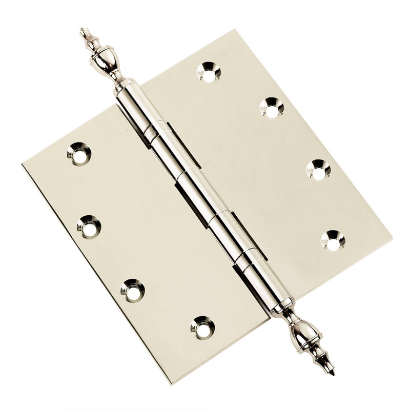 Charnière de porte simple à roulement à billes en laiton massif H 5 po x l 5 po, Nickel poli