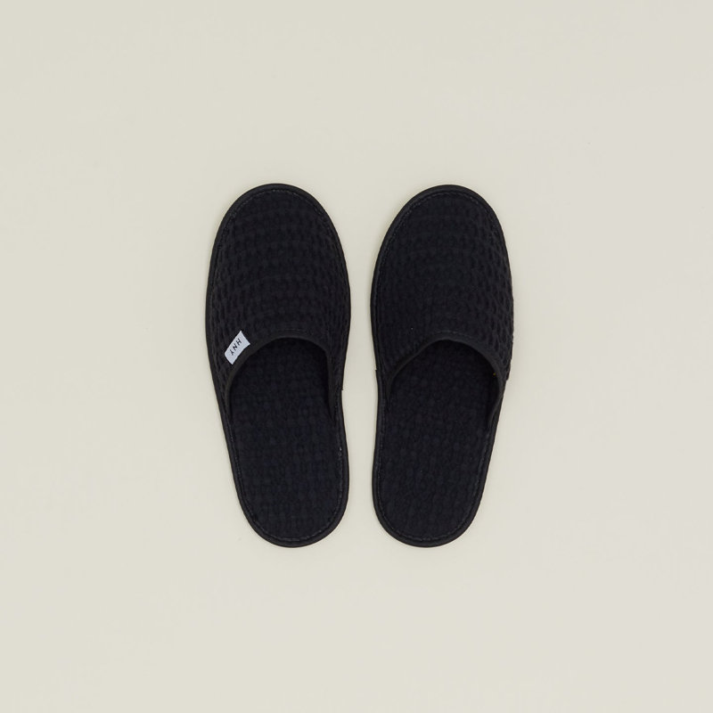 Simple Cotton Waffle Slippers, Black, Medium
