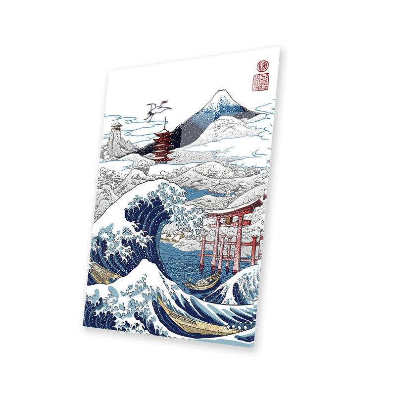Hiver enneigé au Japon, reproduction sur verre acrylique