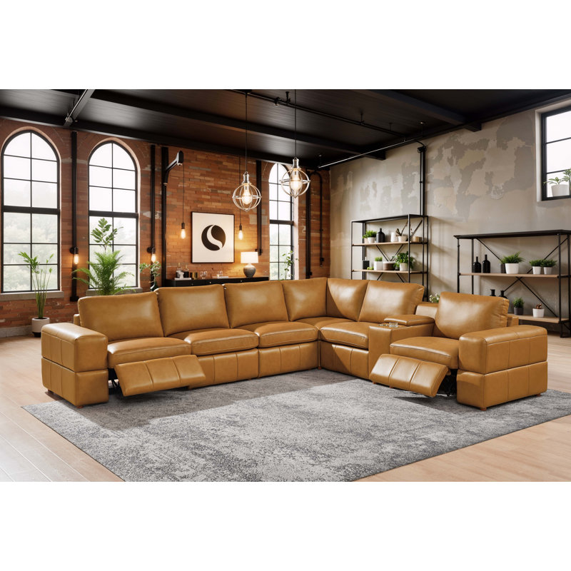 Canapé modulaire inclinable en cuir Thameskinsbury, Cuir synthétique gingembre