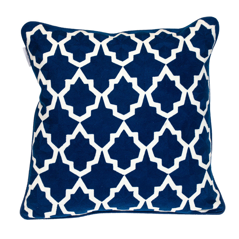 100% Cotton Greek Key Zippered Pillow, Blue