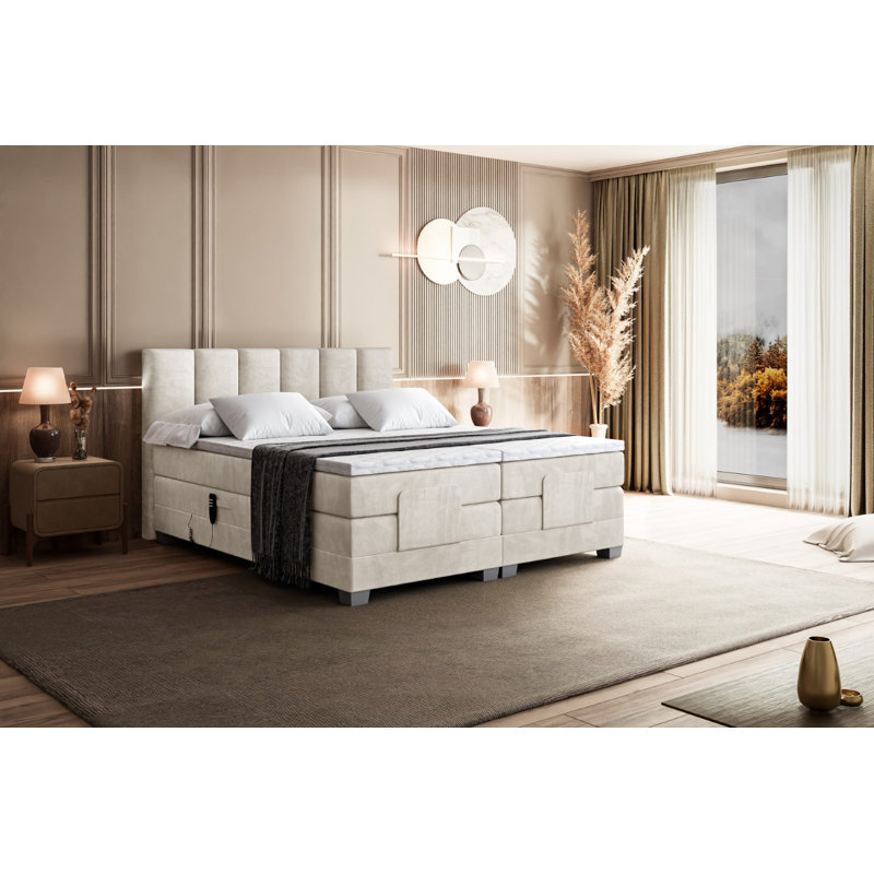 Hatchell Bed with Mattress, 160cm W x 200cm L, Beige cream
