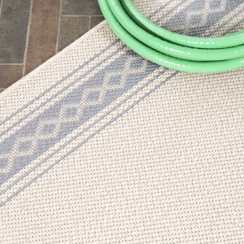 Tapis intérieur / extérieur crème / bleu Clarktown, Tapis de couloir 2 pi x 8 pi