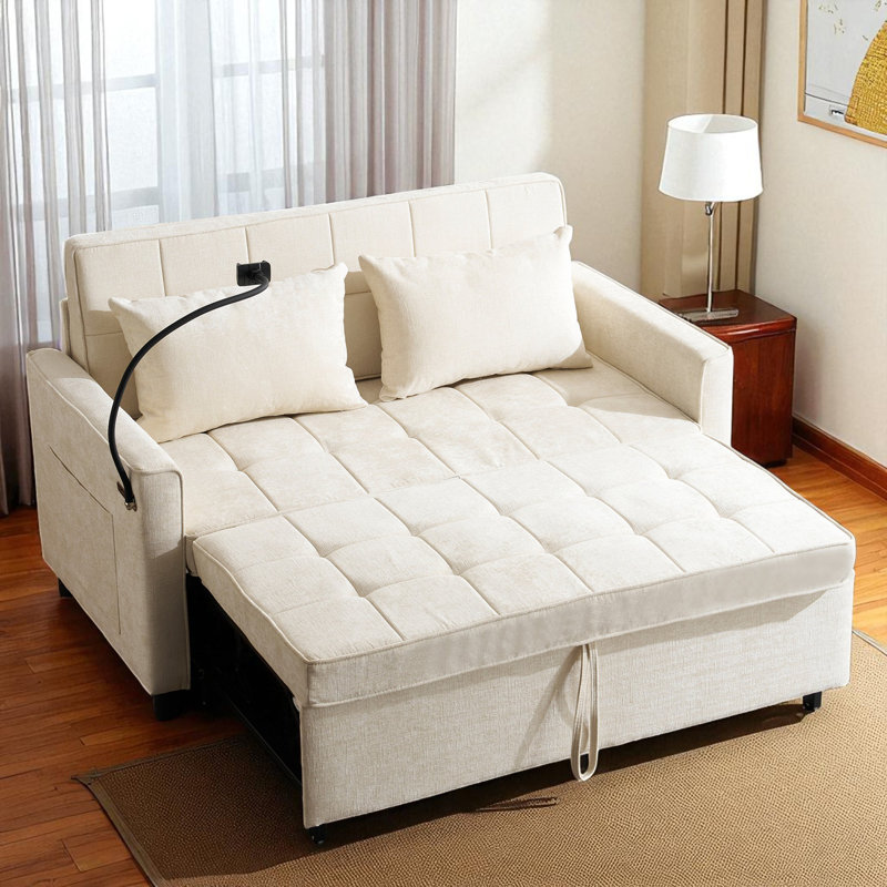 Canapé-lit gigogne escamotable avec ports USB, Beige