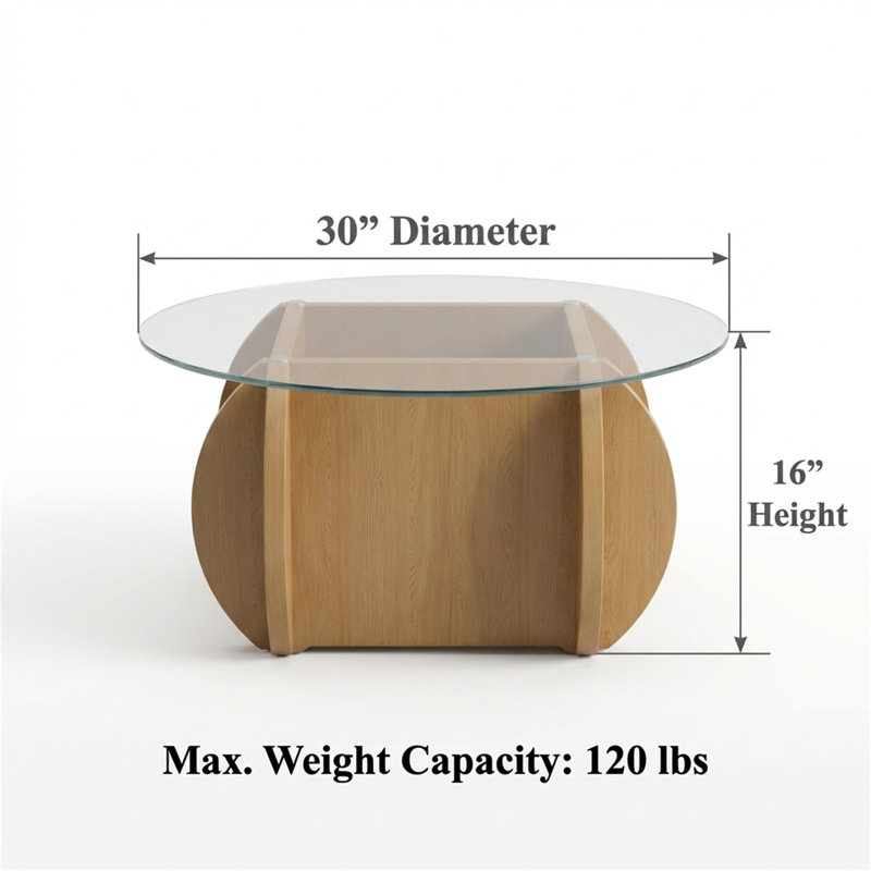 Modern Round Glass Coffee Table, Natural