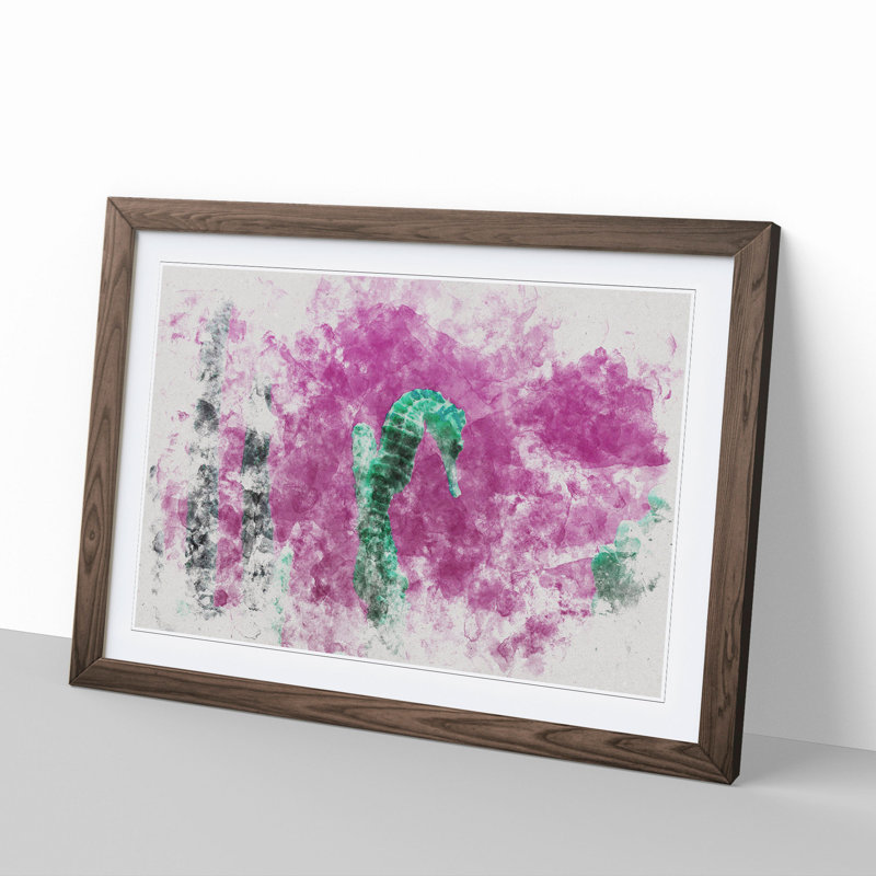 Green Seahorse - Picture Frame Graphic Art, 27cm H x 36cm W x 2cm D, Walnut Framed