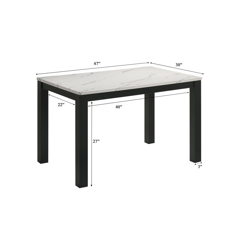 Table de salle à manger rectangulaire 1 pièce en faux marbre avec table de salle à manger, Blanc