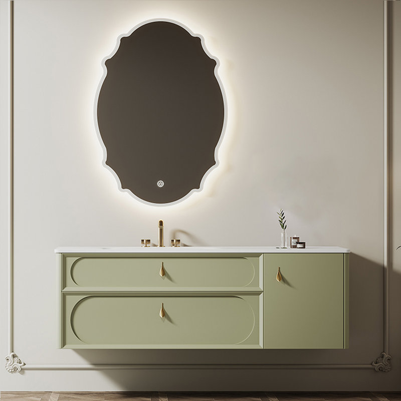 French simple retro style bathroom cabinet, Green, 19.69" H x 47.24" W x 21.65" D