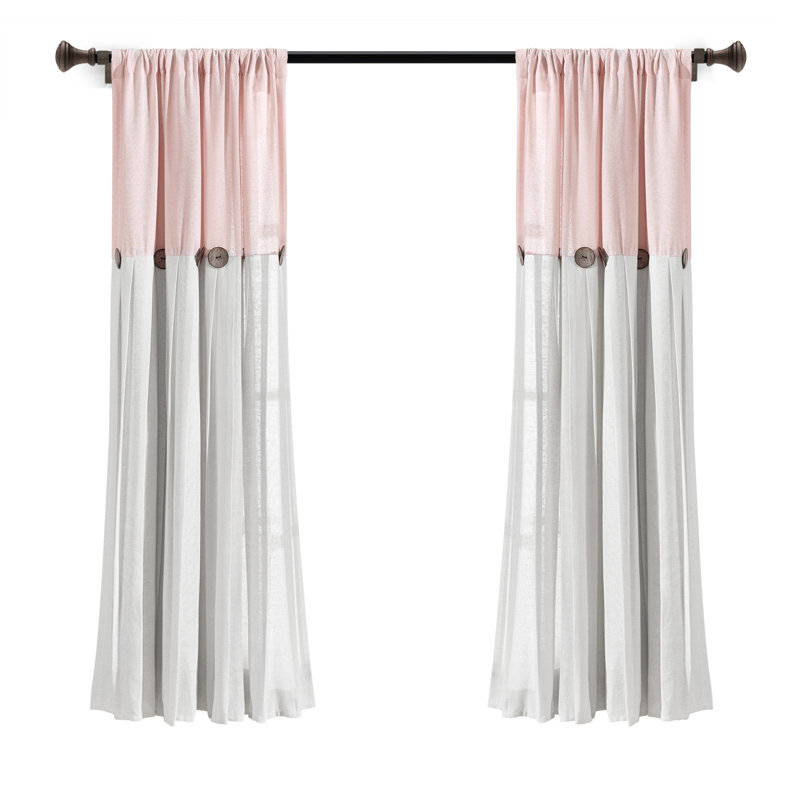 Panneaux de rideaux simples semi-diaphanes en coton mélangé avec passe-tringle, Rosé / Blanc