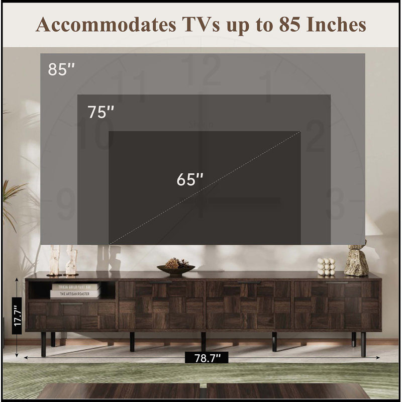 Meuble télé pour téléviseur de 65 pouces et plus, rangement spacieux avec armoires et tiroir