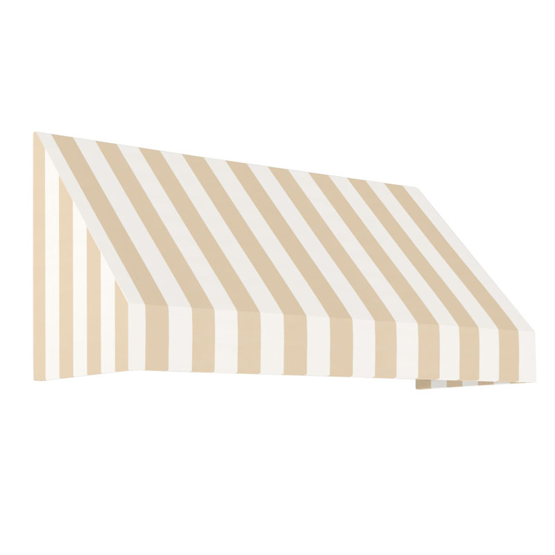 Auvent fixe en tissu acrylique New Yorker Awntech, H 31 po x l 124,5 po x P 24 po, Lin / rayures blanches