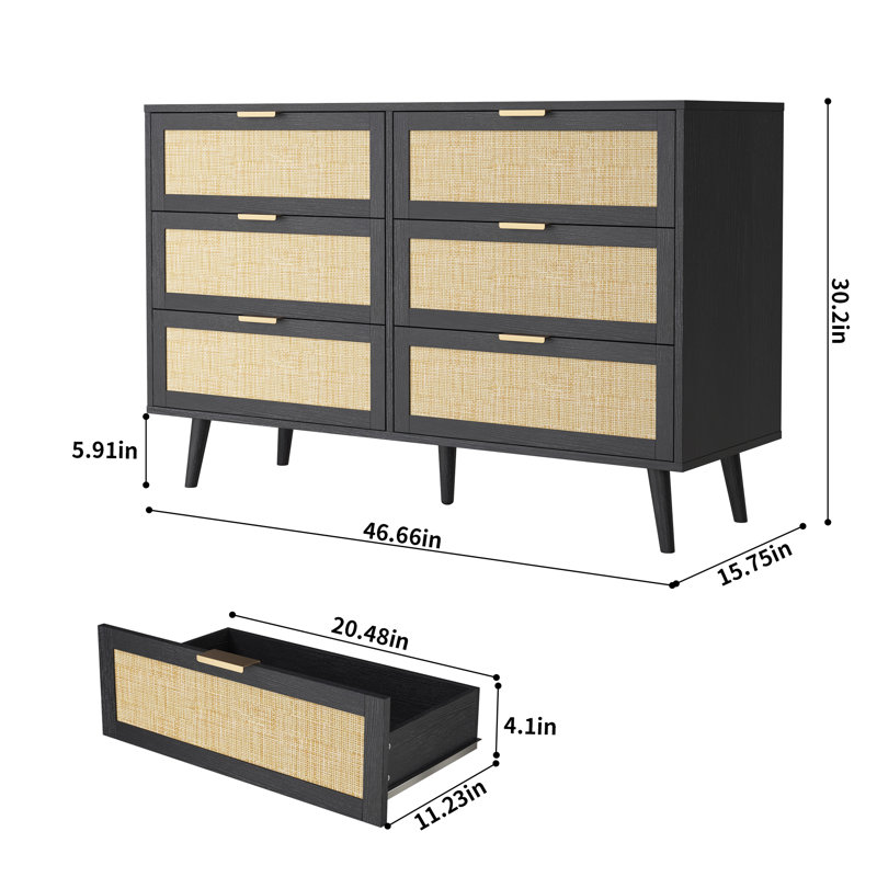 46.5'' W 6 - Drawer Double Dresser, Black/Brown