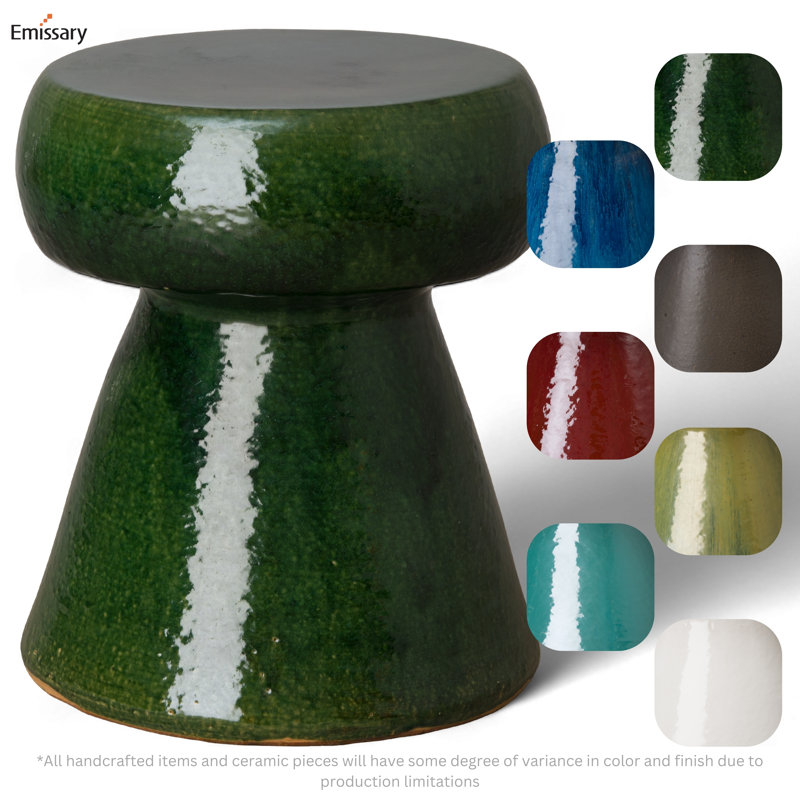 Green Ceramic Indoor/Outdoor Accent Stool