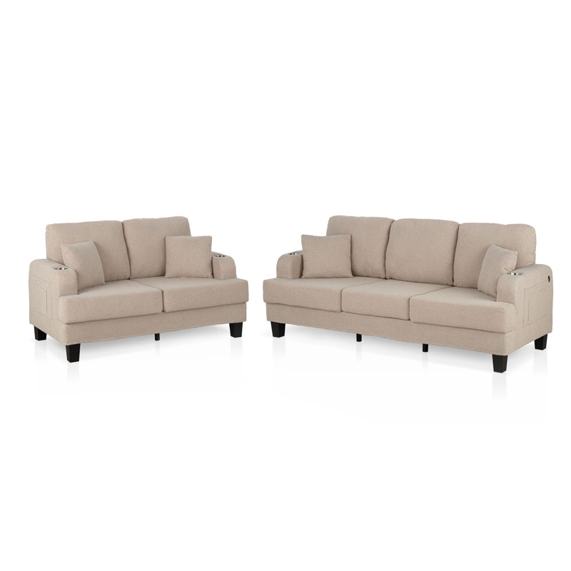 Ensemble de canapé 3 pièces Viafora, Beige, 2 pièces: canapé, causeuse