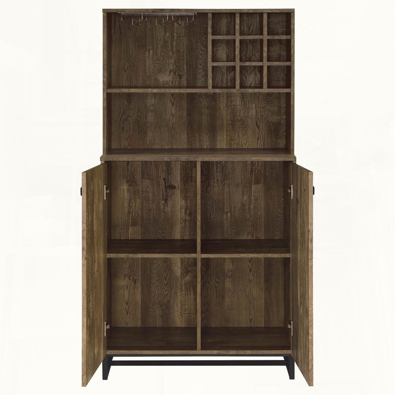 Rustic Oak Wine Cabinet with Herringbone Front and Stemware Rack