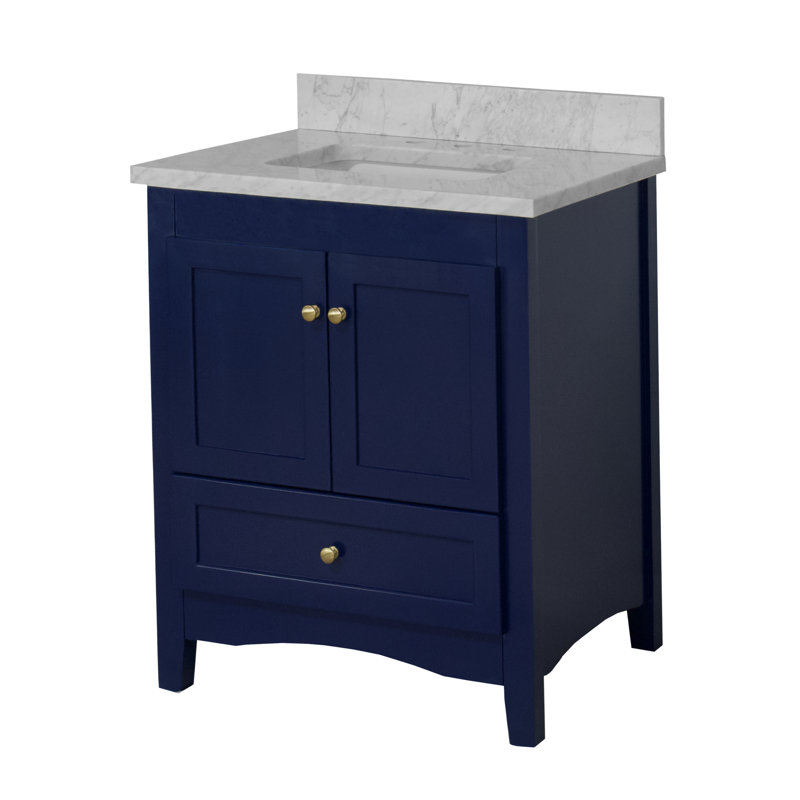 Edber 30'' Single Bathroom Vanity with Top, Carrara Marble, Royal Blue