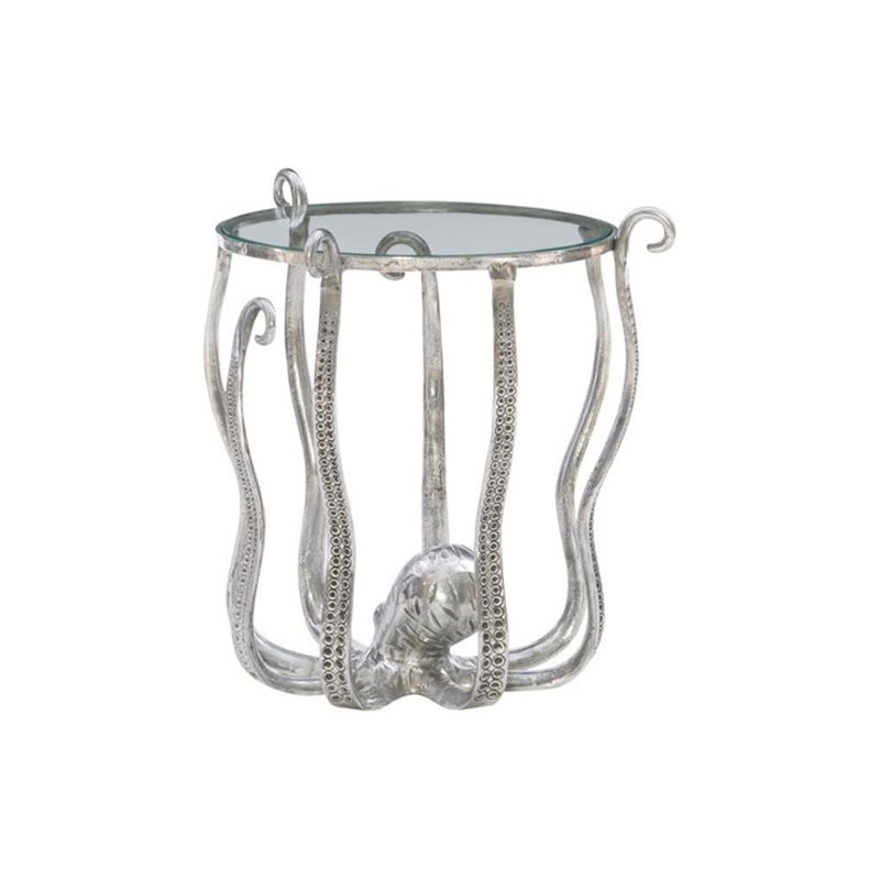 Table à poulpe Linon Olivia avec plateau en verre trempé et pieds en aluminium pour l'intérieur et l'extérieur