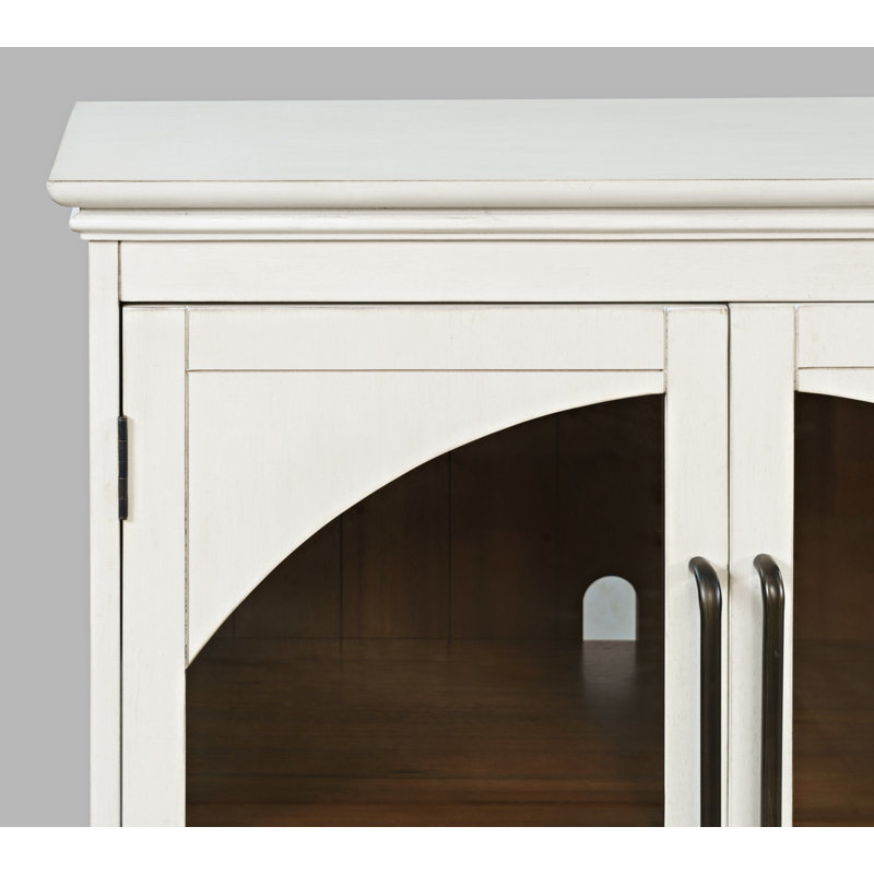 Buffet de style transitionnel arqué gothique avec portes en verre Sherree, Blanc