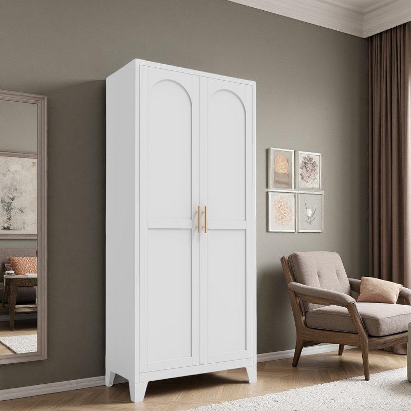 Armoire de rangement en acier 71 po avec 2 portes profilées et tablettes réglables, rangement multifonctionnel pour la chambre à coucher, le salon et la cuisine