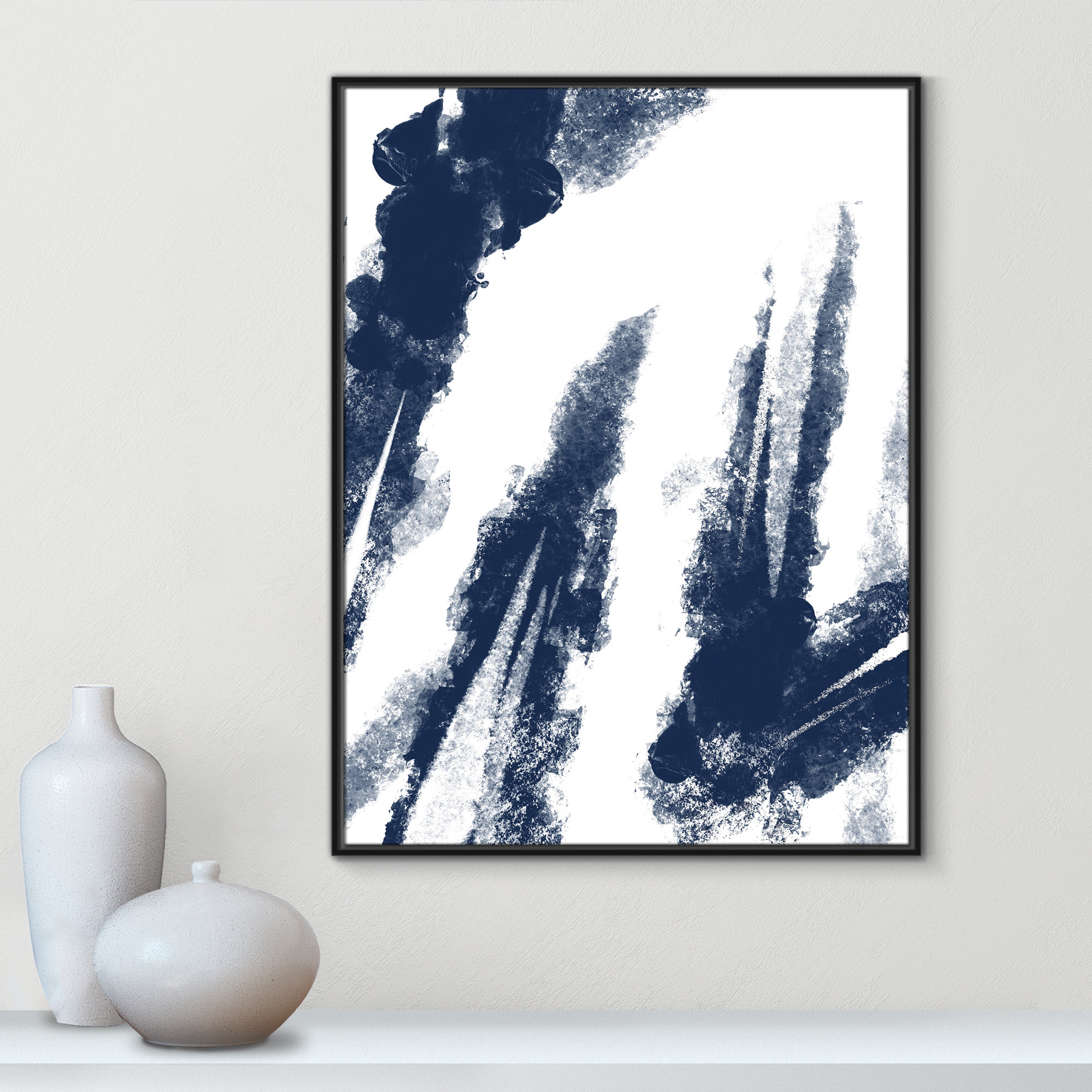 Navy Striking Seams 2 - Painting Print, Black Framed Canvas, 41.5" H x 31.5" W x 2" D