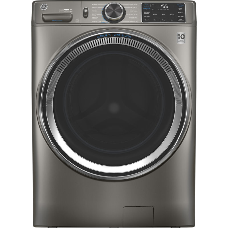 GE Appliances Smart 4.8 Cu. Ft. Energy Star Front Load Washer with Steam Wash, Satin Nickel