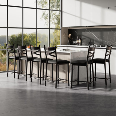 Ensemble de 8 tabourets de bar à hauteur de comptoir avec dossier, chaises de îlot de cuisine rembourrées épaisses pour appartement et salle à manger modernes